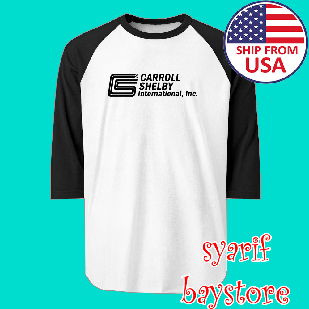 Carroll Shelby CS Racing Car Men's Raglan White Black Size S to 2XL