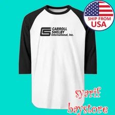 Carroll Shelby CS Racing Car Men's Raglan White Black Size S to 2XL