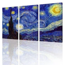 Starry Night by Vincent Van Gogh | Ready to Hang Canvas | 3 Panels Wall art