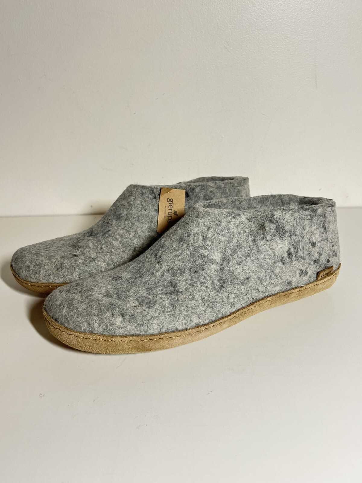 SAOLA Glerups scarpa pantofola uomo nuova con etichetta grigio chiaro lana suola pelle slip on 46 EU 12 US