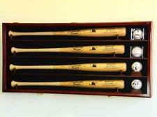 4 Baseball Bat Display Case Cherry Wall Horizontal Ball Wood Cabinet Shadow Box