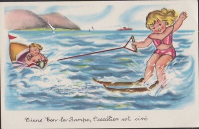 Gratuit Images Carte Postale Fantaisie Humour Fillette Sur Ski Nautique Bateau dernière par