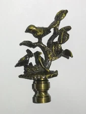 New 2 7/8" Cast Brass Birds On Branch Lamp Finial w/ Antique Finish, 1/4-27F Tap