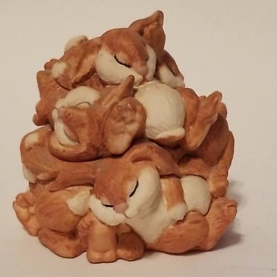 1999 Enesco Bunch O Bunnies Parastone Pile of Bunny Rabbits Trinket Box 664901