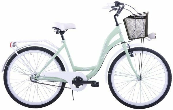 Fahrrad Damen 28 Zoll Damenrad mit Korb LED Licht Retro Grün Citybike Metallkorb - Bild 2 von 4