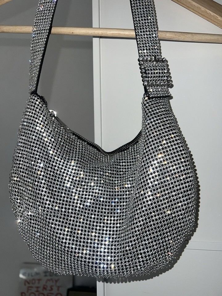 Silver Rhinestone Diamante Sparkly Shoulder Bag Asos Party