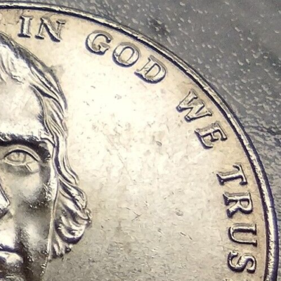 2021 D Liberty Jefferson Nickel ERROR *DDO on We Trust, + Close Up