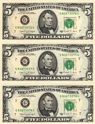 USA 1988 A $5.00 FEDERAL BANK OF CHICAGO, ILLINOIS 5 CONSECUTIVE BANK NOTES UNC - Picture 3 of 7