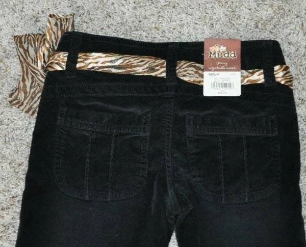 Pantalones de pana para niñas 10 negros fangosos ajustados con cinturón elástico cintura ajustable Foto 4 de 4