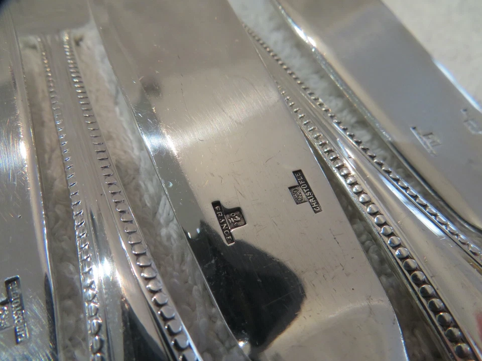 Juego de cubiertos de pescado vintage 1980 francés plateado 12p Christofle Perles Foto 4 de 4