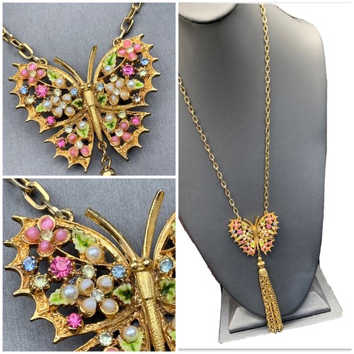 Vintage ARTHUR PEPPER Signed ART Rare Amazing Butterfly Tassel Necklace 24”