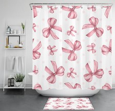 Minimalist Modern Romantic Pink Bow Cute Shower Curtain Bathroom Accessories Set