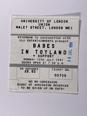 Babes In Toyland Ticket Universität London Union Original Mo 15. Juli 1991