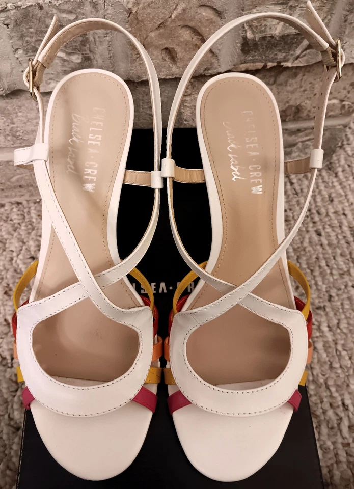 Chelsea Crew 'Adelle' Heels, White Leather w. Sunset Color Straps Size 10, Boxed - Image 4 of 4