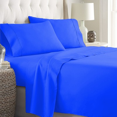 Gracious Egyptian Cotton 1000TC 7 PCs Bedding Set Full Size Egyptian Blue Solid