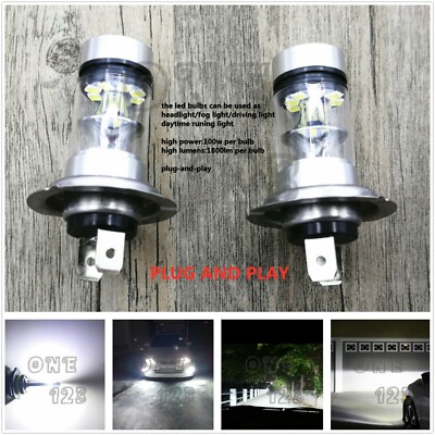 Super Bright Premium H7 6000K White 55W CSP LED Fog Light Conversion Bulbs Kit