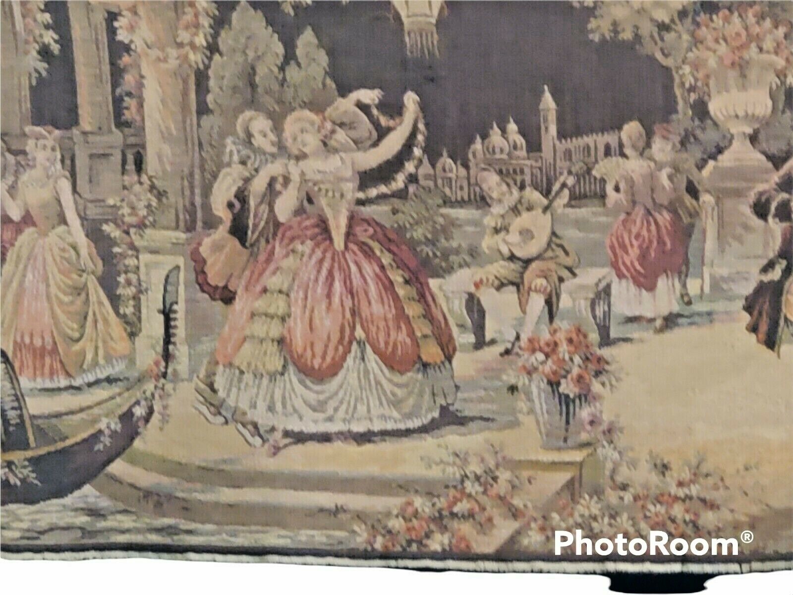 Antique Tapestry Wall Dancing In The Moon Light Hanging 54"x18" Made in Belgium