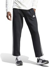 adidas Men's Size Essentials Fleece Open Hem 3-Stripes Pants, Black, Large