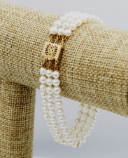 14K Three Strand Pearl Bracelet - 7 in