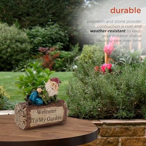 9" Outdoor Garden Gnome Statue with Welcome Sign, Yard Decor, Multicolor - Picture 8 of 9