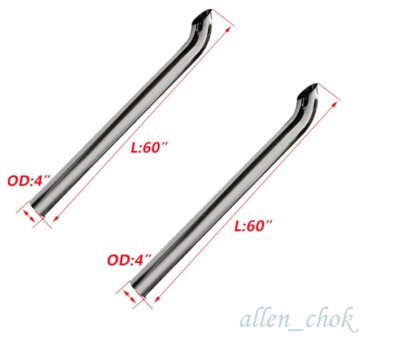 2PCS Chrome Curved Stack Pipe 4''OD X60''Length Truck Exhaust Pipe Tube 