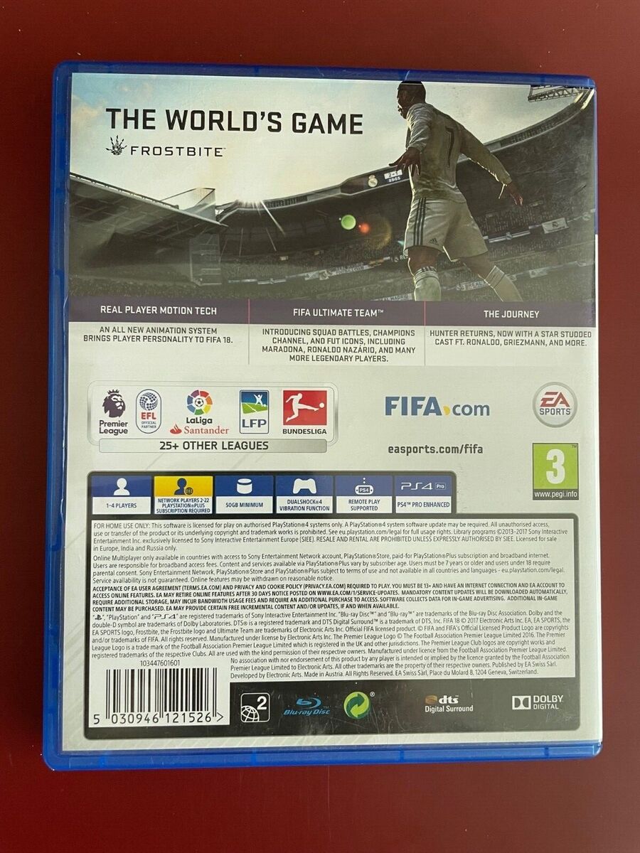 ps4 FIFA 18 Soccer Game REGION FREE (Works On NTSC Consoles) PAL UK PS5