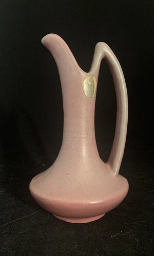 Niloak Eagle Pottery Ewer Pink Mauve Irridescent 7” W/ Label Vintage