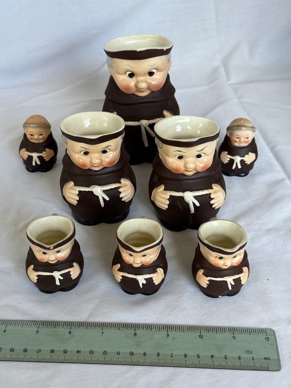 8-Piece GOEBEL FRIAR TUCK SET. Three different sizes & Salt /Pepper
