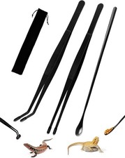 3PCS Reptile Feeding Tongs with Rubber Tips, 11.8-inch Stainless Steel black