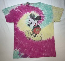Disney Mickey Mouse Men's T-Shirt Tie Dye Distressed Print Size Small Purple