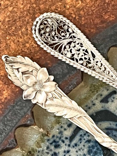2 Sterling Silver Spoons A.F. Towle & Son Co. Filigree Demitasse & Pacific Grove