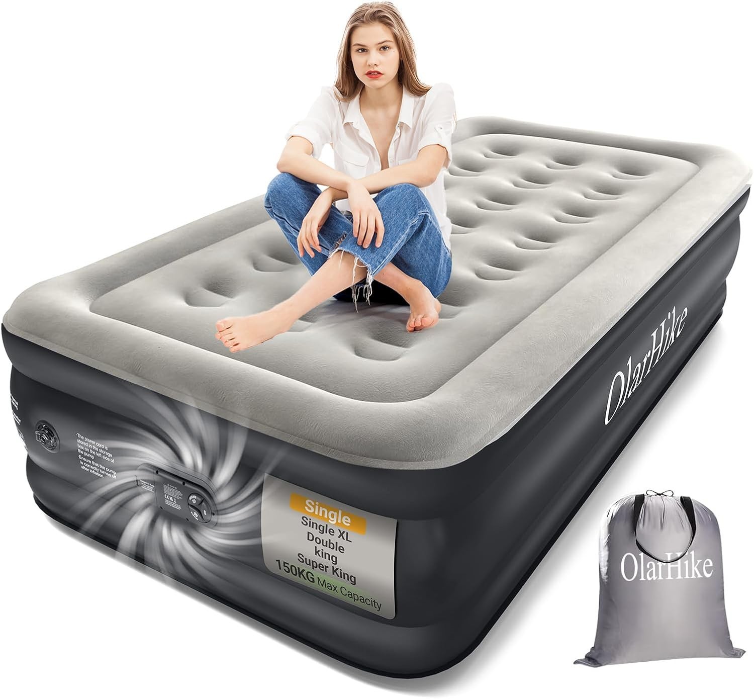 OlarHike Cama de Aire Individual, Colchón de Aire Inflable con Bomba Incorporada 190 x 90 x 46