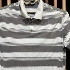 Nike Golf Polo Shirt Mens XL Gray White Striped Short Sleeve Athleisure Dri Fit