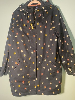 Joules NWT 1X 16/18 Floral Navy Hooded Rain Coat Zip/Snap Wood Toggle & Pockets