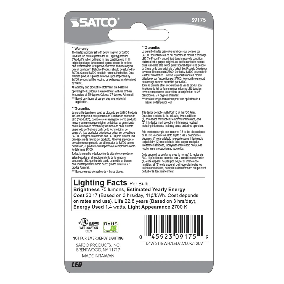 Satco S9175 - 1.4 Watt LED S14 Decorative White Sign Light Bulb - 2700K (6 PK) - Image 4 of 4
