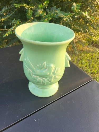 Vintage McCoy USA Green Bird & Cherries Vase