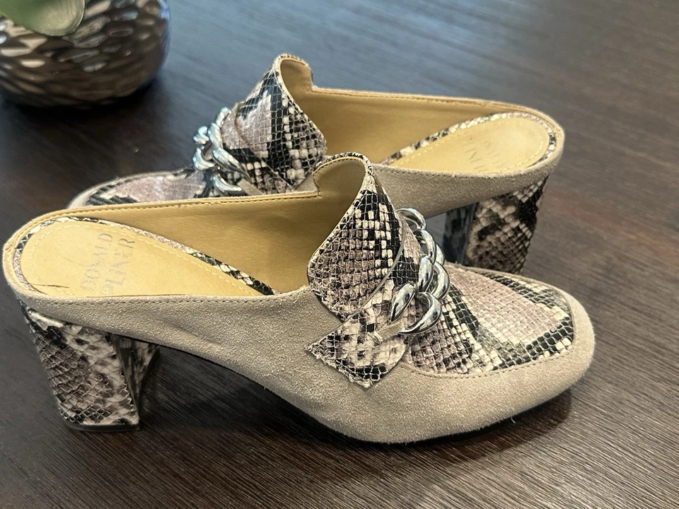 Donald J. Pliner Capa Pitón Serpiente Estampado Mules Mujer’s Tacones Talla 8.5 Foto 2 de 4
