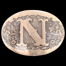 Letter N Name Initial Solid Brass Vintage Belt Buckle by Award Design Medals
