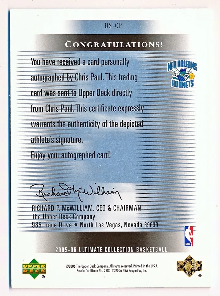 2005-06 Ultimate Collection Chris Paul Signatures Auto Rc #US-CP - Image 2 of 2
