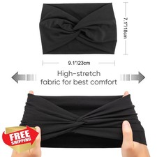 AQOKKA Wide Turban Headband Women Boho Non Slip Elastic Twisted Knot