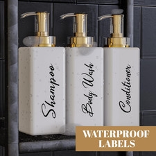 Refillable Shampoo and Conditioner Bottles, 16Oz White and Gold Soap Dispense...