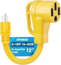 15 Amp Male to 50 Amp Female RV Power Adapter Cord 12 Inch Waterproof