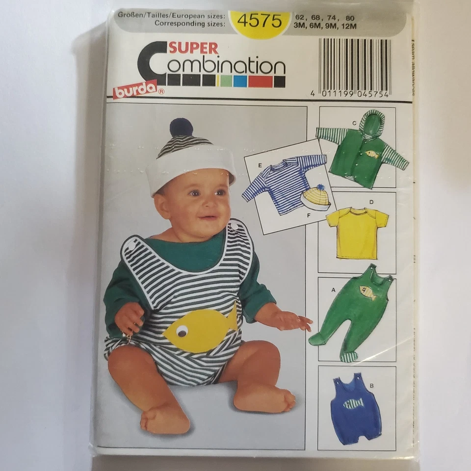 80s Burda Pattern 4575 Infant Jacket Top One Piece Jumper Pants Shorts Hat 3-12m - Image 2 of 3