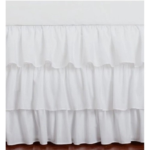 Pottery Barn Kids Crib Skirt White Cotton 3 Tier Ruffle 52x28 18in Drop
