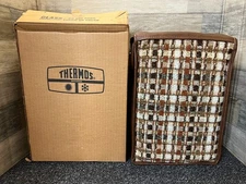 Vintage 70s Thermos Buffet Bag Picnic Lunch Set Tweed & Leather Tote Bag 3150212