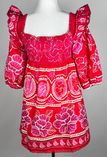 *NWT* FARM RIO 3/4sl Cotton 'Summer Sunrise Mini Dress' - L, Red Pink
