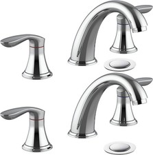 2PCS Chrome Bathroom Sink Faucet Dual Handle 3-Hole Widespread Bathroom Faucet