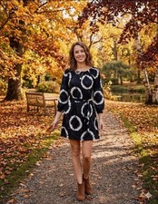 MICHAEL KORS Navy/White On/Off Shoulder Cotton Tie Dye Dress w/Belt (M) NWT $140