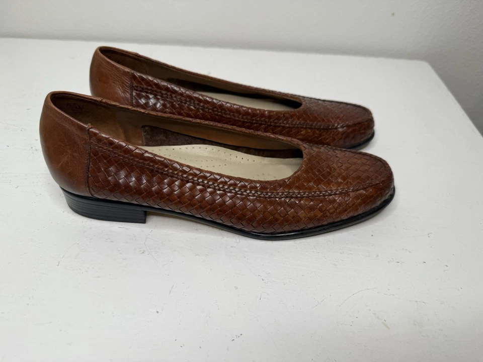 Zapatos Mocasines Trotters Lane Marrón Tejido Cuero Sin Cordones Para Mujer Talla 7 Estrechos Foto 2 de 4