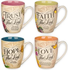 Floral Scripture Coffee & Tea Mug Set 12oz, Christian Bible Verse Cups, 4-Pack